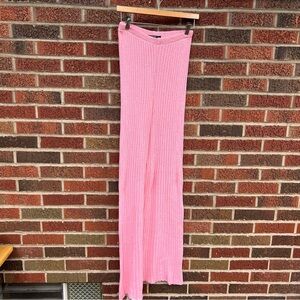 Nasty Gal Baby Pink Ribbed Lettuce Trim Hem Long Line Lounge Pants